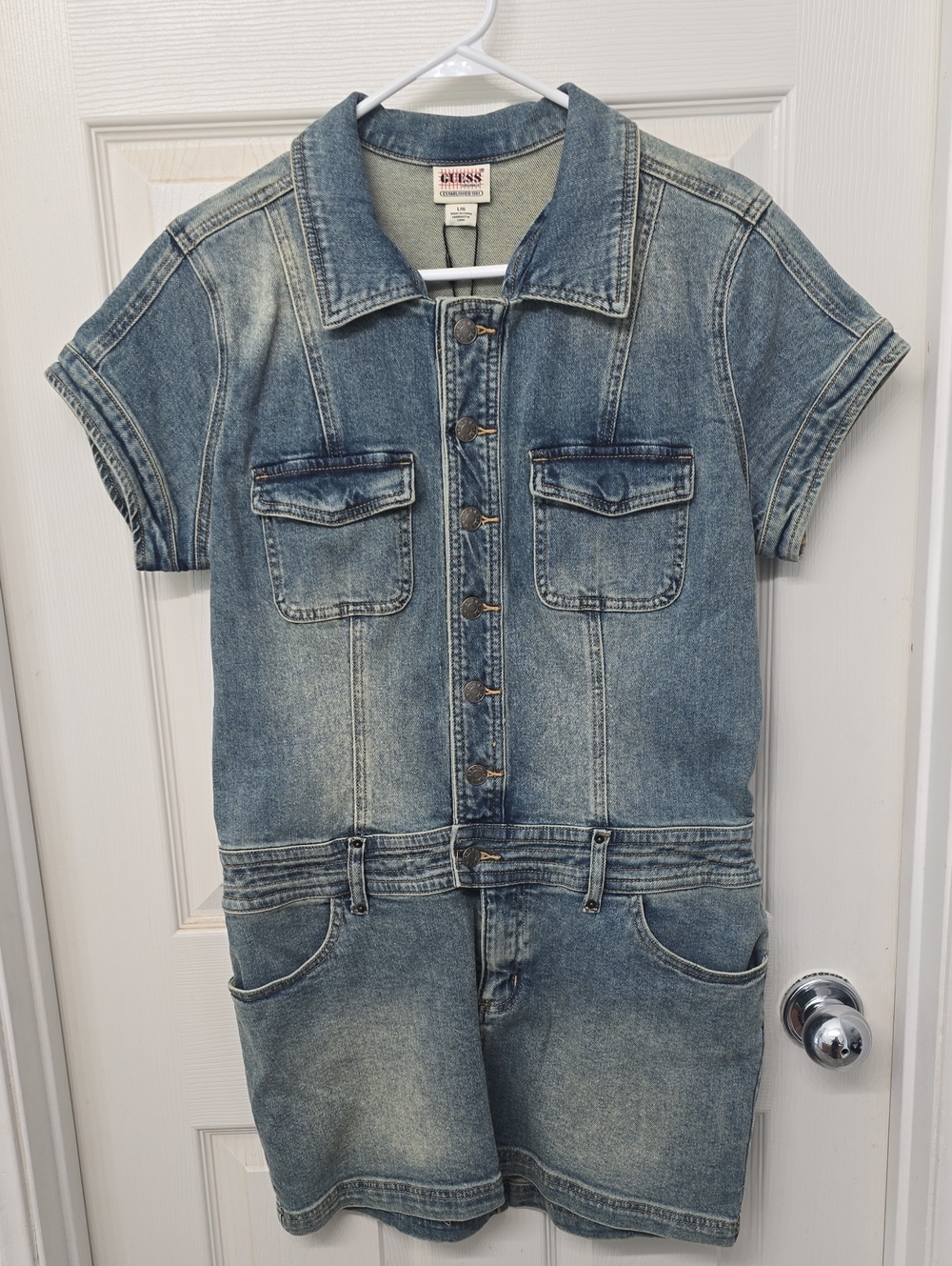 GUESS Faded Blue Denim Short Sleeve Dress